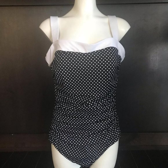 Swim Solutions Plus Size 18 black polka dot 1pc - Picture 2 of 2